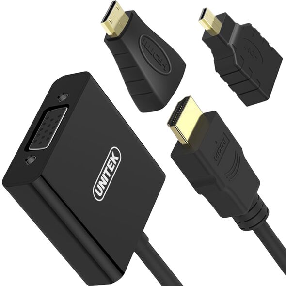 Adapter AV Unitek HDMI Micro - HDMI HDMI - D-Sub (VGA) + Jack 3.5mm HDMI Mini - HDMI czarny (Y-6355) 1112222 4894160021779