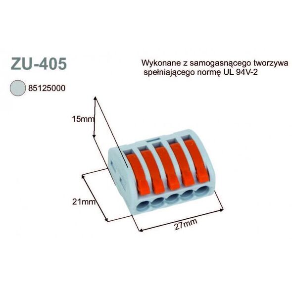 Simet Uniwersalna do przewodów jedno- i wielodrutowych, 5-torowa 2,5mm2 24A szary (ZU-405) (85125000) 1811017 5907813230226