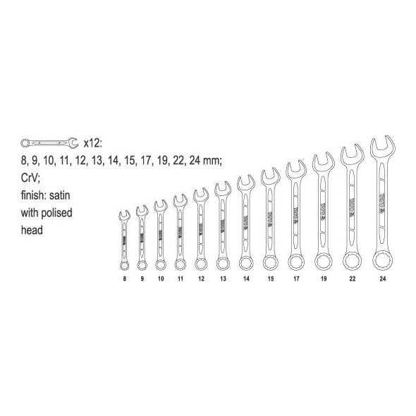 Yato Zestaw kluczy płasko-oczkowych 8-24mm 12szt. (YT-0362) 3021541 5906083903625