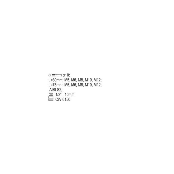 Yato Końcówki wkrętakowe Spline M5-M12 11szt. (YT-0415) 3021583 5906083904158