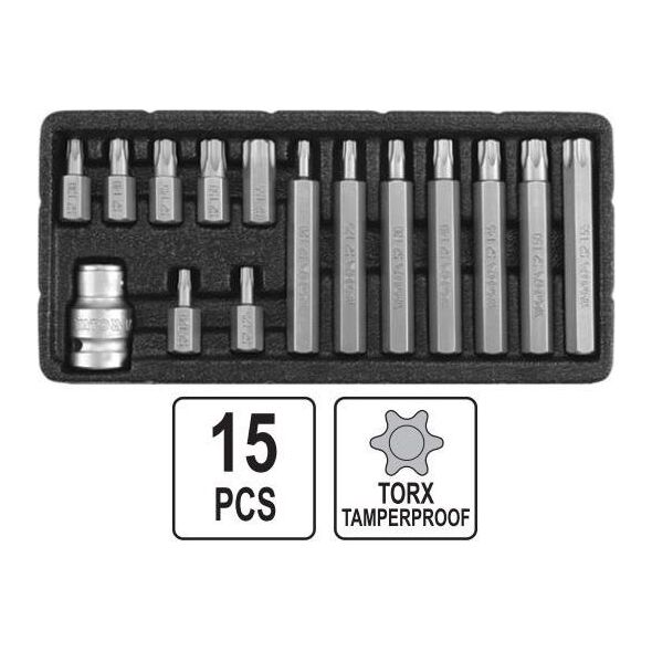 Yato Końcówki wkrętakowe Torx security T20-T55 15szt. (YT-0417) 3021585 5906083904172