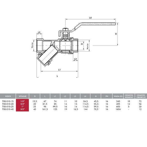 KFA Zawór kulowy z filtrem skośnym 1/2" 708-010-15 3036473 5907571700504