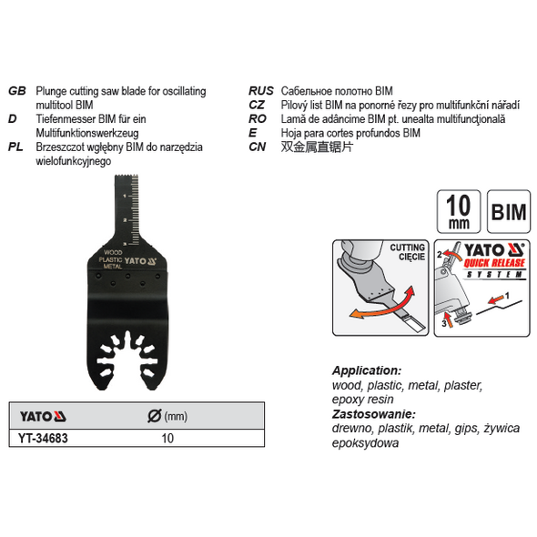 Yato Brzeszczot wgłębny BIM do narzędzia wielofunkcyjnego 10mm (YT-34683) 3069863 5906083346835