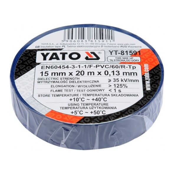 Yato Taśma elektroizolacyjna 15x0.13mm/20m PVC, izolacja-max 40kV /niebieska/ - YT-81591 3073899 5906083815911