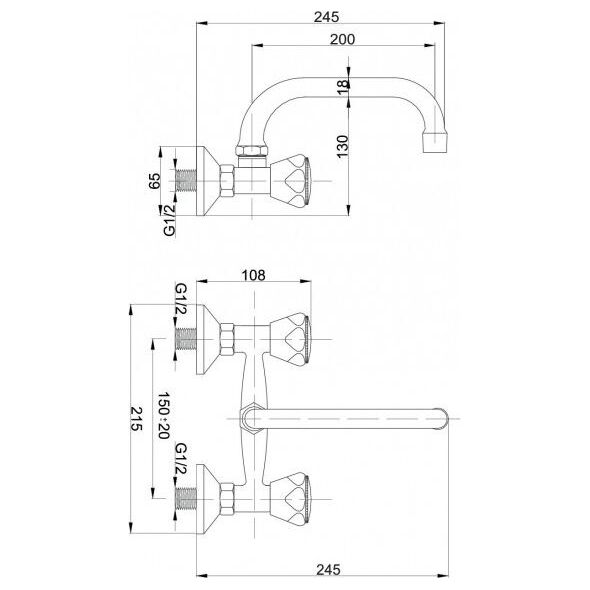 Bateria umywalkowa Hydroland Standard ścienna chrom (5900238565102) 3076728 5900238565102