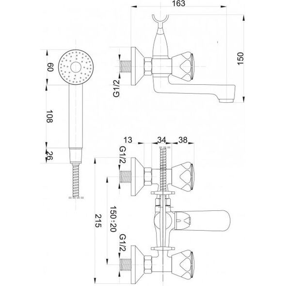 Bateria wannowa Hydroland Standard ścienne chrom (B101) 3076729 5900238565096