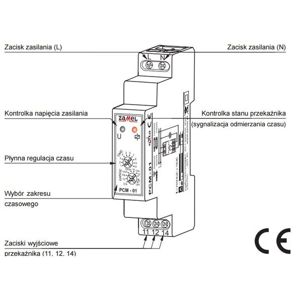 Zamel Przekaźnik czasowy 16A 1NO/NC 230V AC PCM-01 3113886 5903669021971