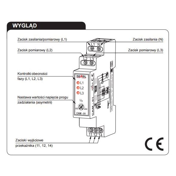 Zamel Czujnik asymetrii Faz 230/400V AC CAM-01 3117007 5903669021957