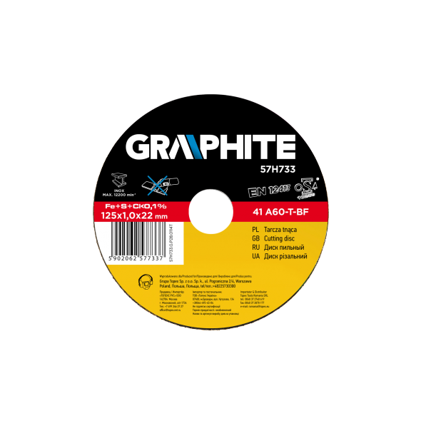 Graphite Tarcza tnąca do metalu 115x1.0x22.2mm 41 A60-T-BF INOX - 57H730 3161977 5902062577306