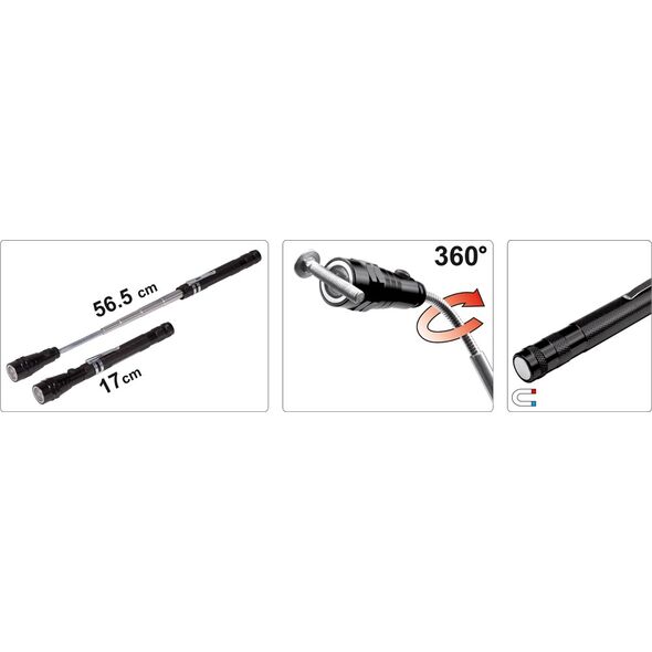 Vorel Chwytak magnetyczny teleskopowy z 3 diodami 170-565mm - 78405 3170975 5906083784057