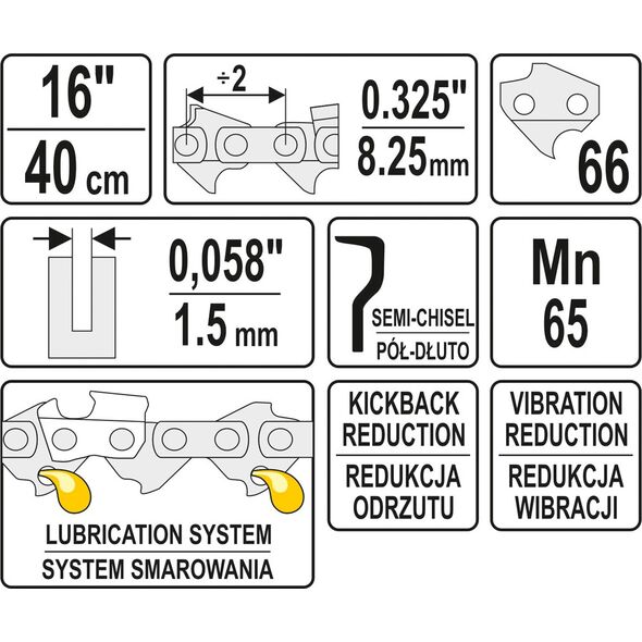 Yato Łańcuch tnący 18" 0.325" 72 ogniwa półdłuto (YT-84943) 3178749 5906083849435