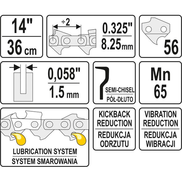 Yato Łańcuch tnący 14" 56 ogniw dopił 0,325" pół dłuto (YT-84940) 3179892 5906083849404