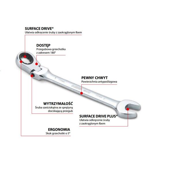 SATA Klucz płasko-oczkowy z grzechotką i przegubem 17mm (46408) 3184539 7891645090425
