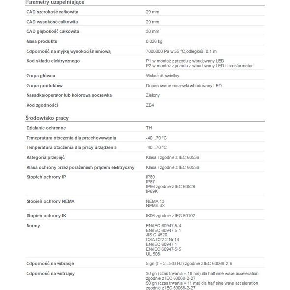 Schneider Electric Główka lampki sygnalizacyjnej 22mm zielona (ZB4BV033) 3347012 3389110895001