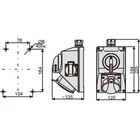 Elektromet Zestaw instalacyjny z rozłącznikiem O-I 1x16A 4P 400V, 1x16A 250V IP54 (971615) 3370431 5906197483648