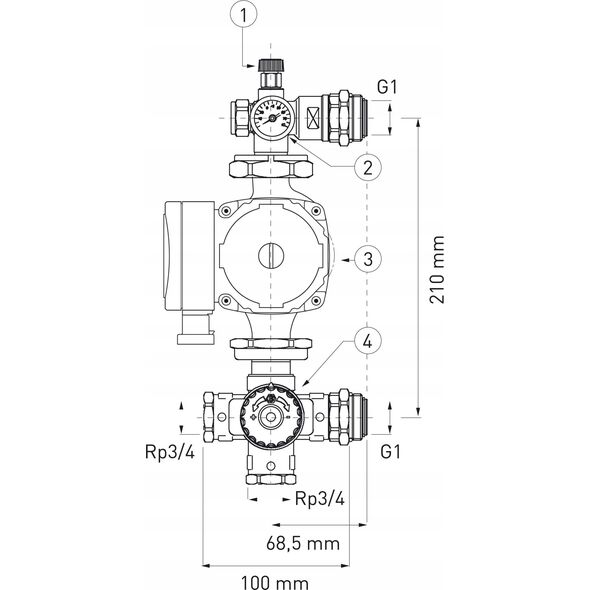 Ferro GM60GPA GRUPA MIESZAJĄCA DO ROZDZIELACZA 1" Z POMPĄ ELEKTROOICZNĄ 25-6 130 // TG.ROZ.GRUPA.MIESZ-60 3398246 5901095691454