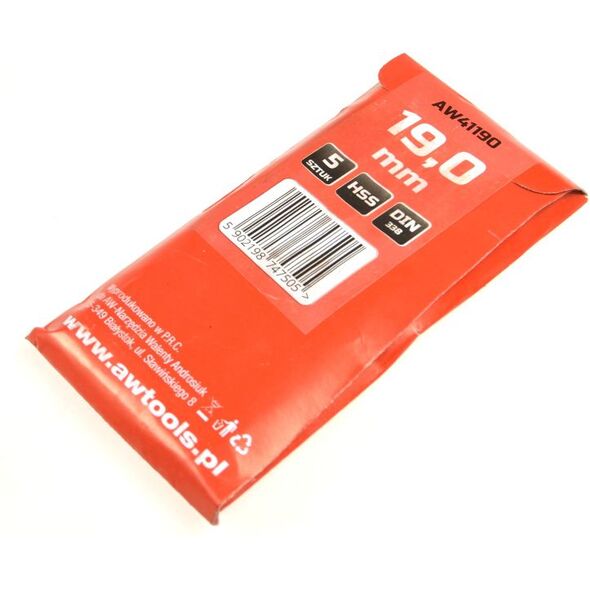Wiertło AWTools do metalu HSS podtaczane 19mm 5szt. (AW41190) 3404593 5902198747505