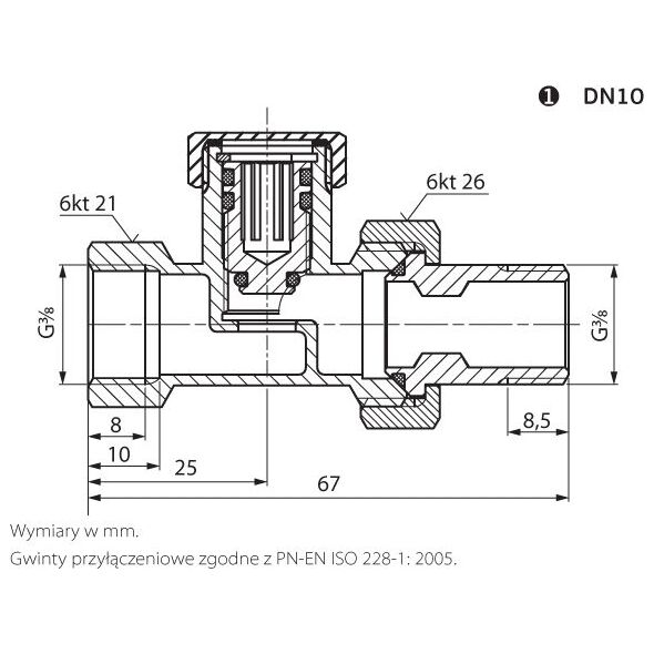 Perfexim Zawór grzejnikowy odcinający prosty 3/8" PN10 (20-031-0001-300) 3411429 5902626297138