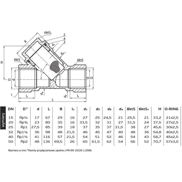 Perfexim Filtr skośny do gazu DN25 PHA-260 1" MOP5 T2 DN25 7/63 (10-260-0250-000) 3411815 5901880019173