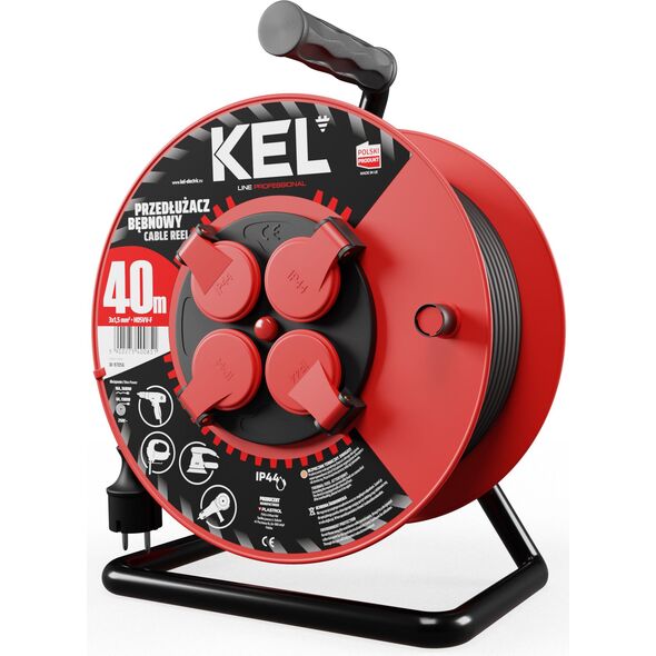 KEL Przedłużacz bębnowy PROFESSIONAL LINE 40m H05RR-F 3x1,5 4xGS 16A IP44 czarny (W-97056) 4000474 5902273400851