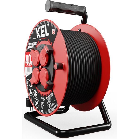 KEL Przedłużacz bębnowy PROFESSIONAL LINE 40m H05RR-F 3x1,5 4xGS 16A IP44 czarny (W-97056) 4000474 5902273400851