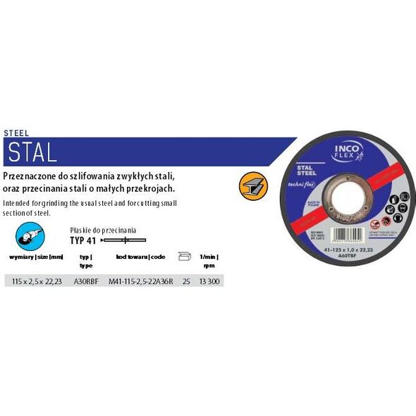 Techniflex Tarcza do cięcia metalu 115 x 2,5 x 22,2mm (IFM41-115-2.5-22A36R) 4759598 5904378360429
