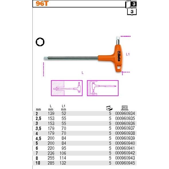 Beta Tools BETA KLUCZ TRZP.KĄTOWY 7mm /96T/7 BE96T-7 4759767 8014230025896