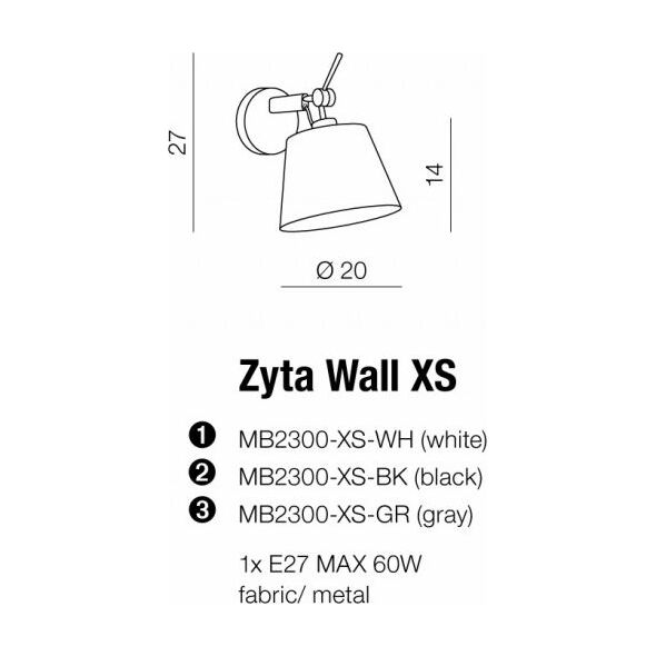 Kinkiet Azzardo Zyta 1x60W  (MB2300-XS-WH) 4919174 5901238415336