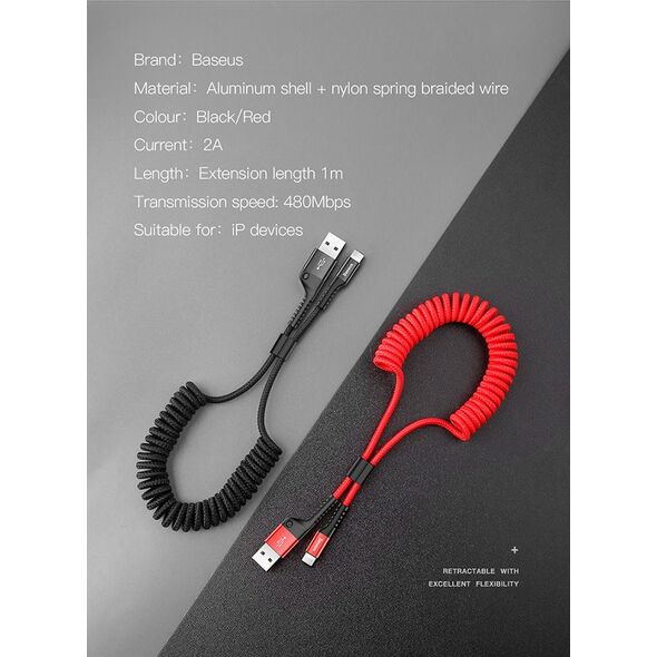 Kabel USB Baseus USB-A - Lightning 1 m Czarny (CALSR-01) 5314137 6953156277397