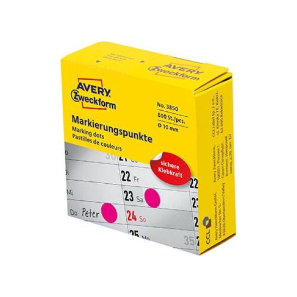 Avery Zweckform ETYKIETY ZF 3850 KÓŁKA DO ZAZNACZANIA 10 MM RÓŻOWE 5341419 4004182038505