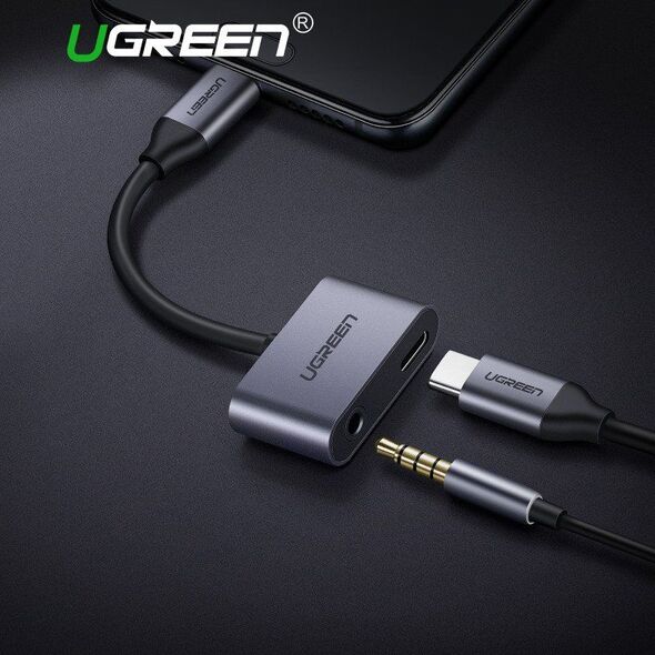 Adapter USB Ugreen USB-C - Jack 3.5mm + USB-C Srebrny  (50596) 5857661 6957303855964