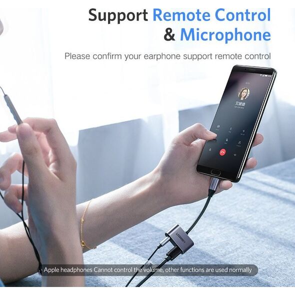 Adapter USB Ugreen USB-C - Jack 3.5mm + USB-C Srebrny  (50596) 5857661 6957303855964