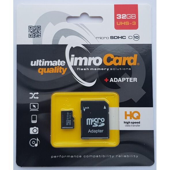 Karta Imro MicroSDHC 32 GB Class 10 UHS-I/U3  (MicroSD10/32G UHS-3 ADP) 6061468 5902768015584