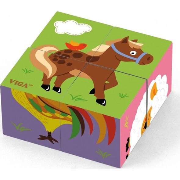Viga Drewniana układanka Farma Puzzle Viga Toys 4 klocki 6315115 6934510508357