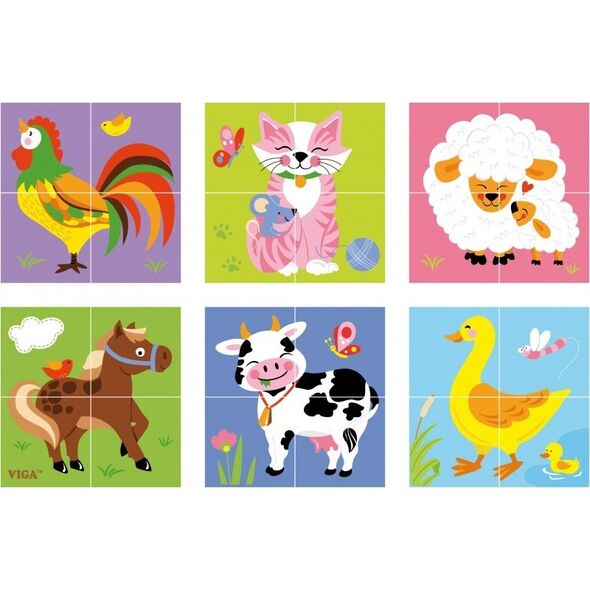 Viga Drewniana układanka Farma Puzzle Viga Toys 4 klocki 6315115 6934510508357