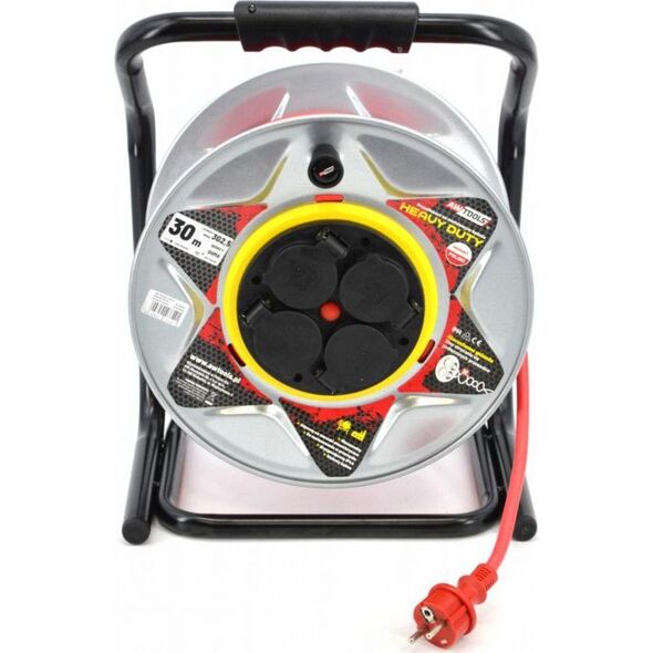AWTools przedłużacz bęben metalowy czerwony Heavy Duty 25m 3x1,5 mm 16A, 3680W, IP44 (AW70250) 6416248 5903041037453