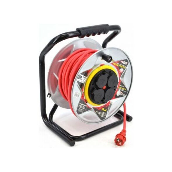 AWTools przedłużacz bęben metalowy czerwony Heavy Duty 30m 3x1,5 mm 16A, 3680W, IP44 (AW70251) 6416250 5903041037460
