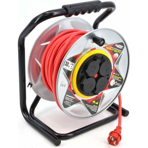 AWTools przedłużacz bęben metalowy czerwony Heavy Duty 50m 3x2,5 mm 16A, 3680W, IP44 (AW70257) 6416255 5903041037514