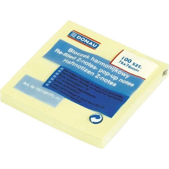 Donau NOTES SAMOPRZYLEPNY DONAU Z-NOTES 76X76MM JASNOŻÓŁTY 100 KARTECZEK 6477073 5901498045236