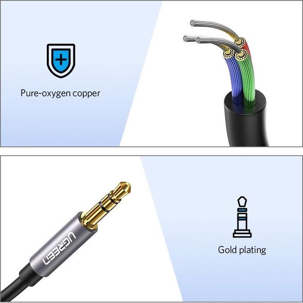 Kabel Ugreen Jack 3.5mm - Jack 3.5mm 1m srebrny (UGR220GRY) 6593261 6957303815920