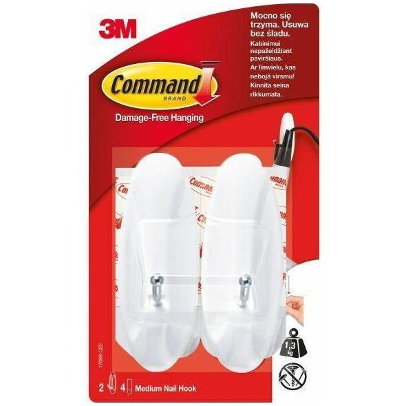 3M Wieszaki Z Metalowym Uchwytem 2szt Wielokrotnego Użytku Białe 17068 3M Command 6614123 5902658084348