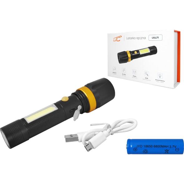 Latarka LTC LTC Latarka ręczna LED COB 6W/3W aku.6800mAh, ład.mini USB NEW. 6694500 5902270750034
