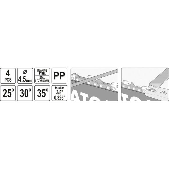 Yato YATO ZESTAW DO OSTRZENA ŁAŃCUCHA 4,5mm kpl.4cz. YT-85041 6701682 5906083056338