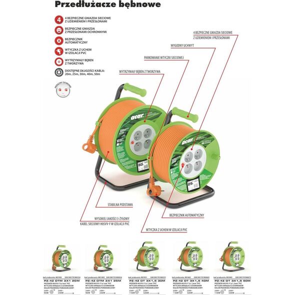 Acar Przedłużacz bębnowy 30m pomarańczowy 6724147 5901791900331