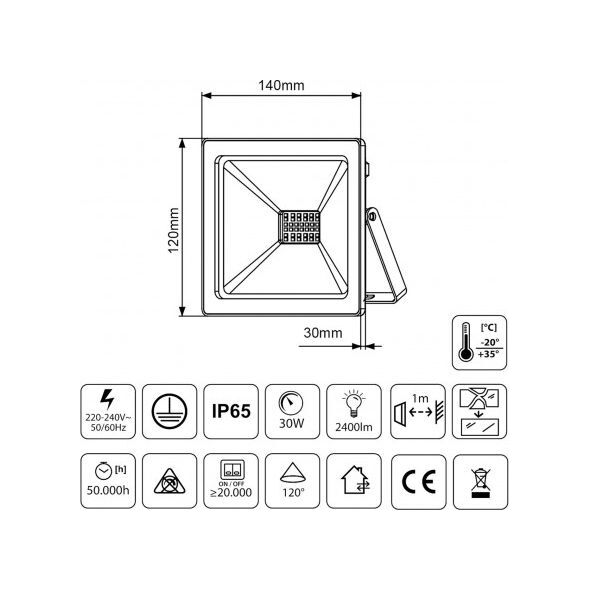 Naświetlacz Maclean Naświetlacz LED slim 30W, 2400lm Neutral White (4000K) Maclean Energy MCE530 NW, IP65, PREMIUM 7079155 5902211117117