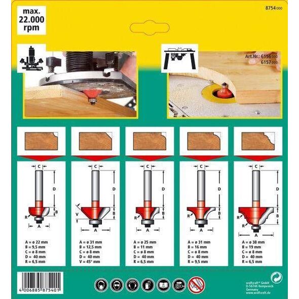 Wolfcraft Zestaw frezów profilowych Wolfcraft [5 szt.] 7416639 4006885875401