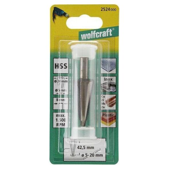 Wolfcraft Frez do otworów 5 - 20 mm Wolfcraft - HSS, trzpień 8 mm 7416664 4006885252400