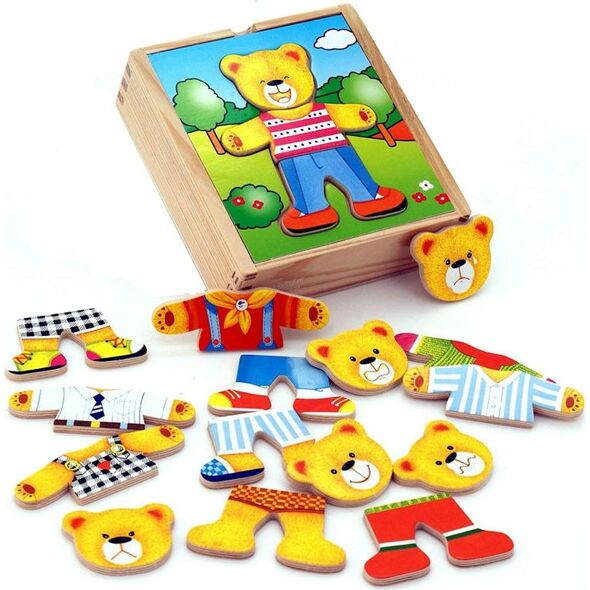 Viga Viga Drewniane Puzzle Układanka Edukacyjna Ubierz Misia Chłopca 7447061 6934510564018