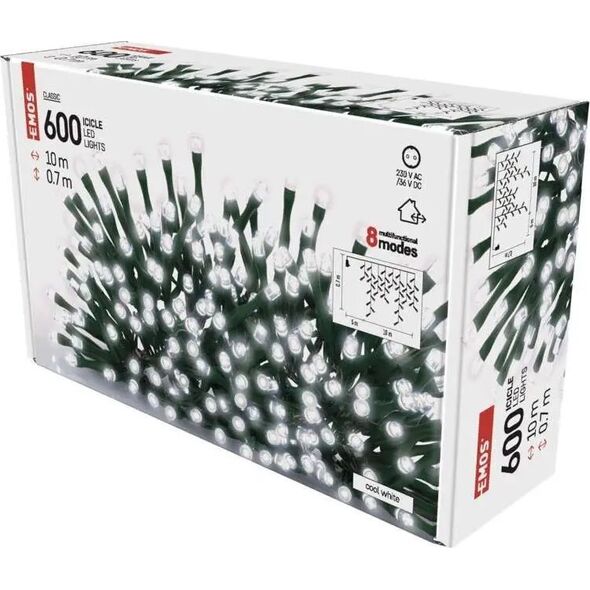 Emos Komplet choinkowy sople XMAS icicle różne tryby 9W 600LED 10m IP44 zimny biały ZY1448 7475580 8592920095737