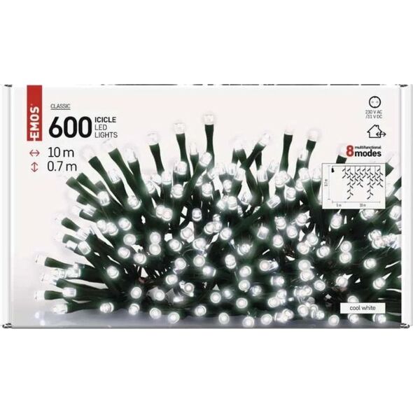 Emos Komplet choinkowy sople XMAS icicle różne tryby 9W 600LED 10m IP44 zimny biały ZY1448 7475580 8592920095737
